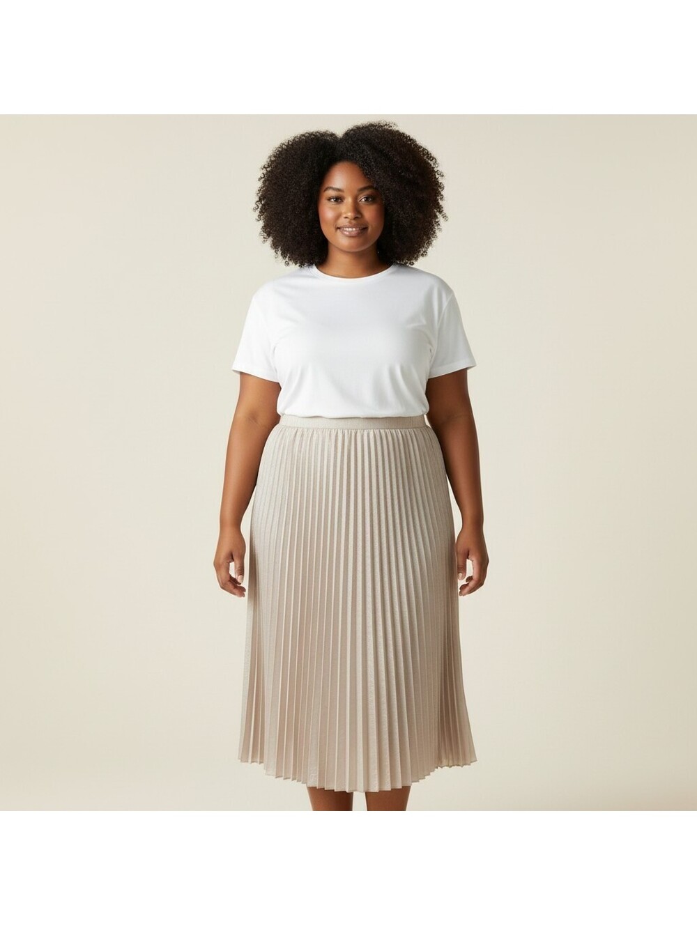 LC Lauren Conrad Skirt Women 0X Plus Beige A-Line Midi Pleated Pull On Casual